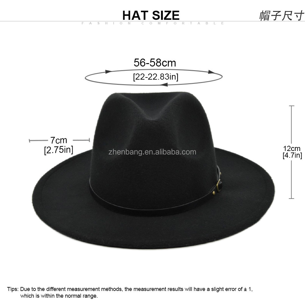 Fedora Hats with Belt Wide Brim Wool Felt Panama Hat Casual Sun Jazz Hats for Men Women