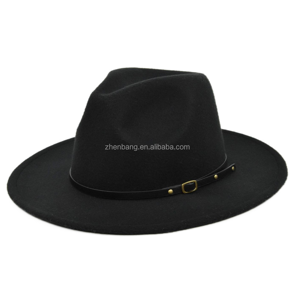 Fedora Hats with Belt Wide Brim Wool Felt Panama Hat Casual Sun Jazz Hats for Men Women