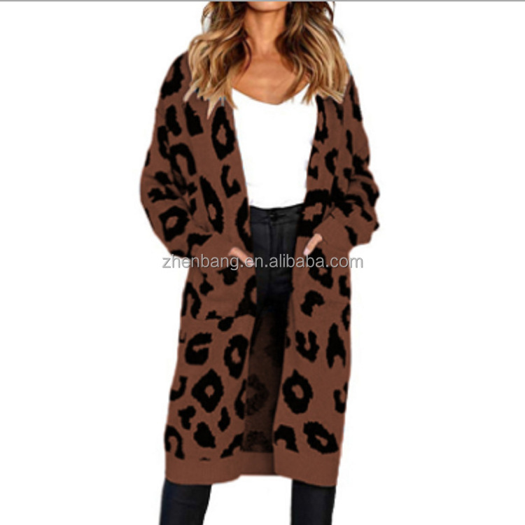 European and American cross-border Christmas women's new leopard print knitted jacket cardigan women's sweater