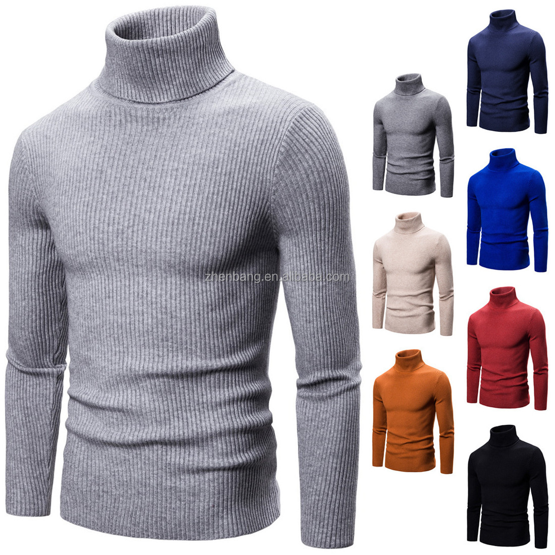 Sweaters Wholesale OEM Winter Mens Slim Comfortably Knitted Embroidered Long Sleeve Black Turtleneck Woolen Sweaters For Men