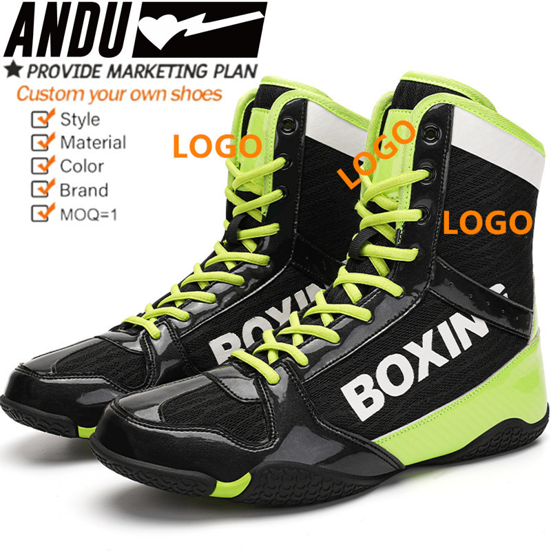 Size 36-46  Factory Made Professional Custom Leather Breathable Sport Boots High-top Boxing Shoes New Design Boxing Shoes