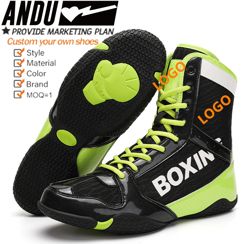 Size 36-46  Factory Made Professional Custom Leather Breathable Sport Boots High-top Boxing Shoes New Design Boxing Shoes