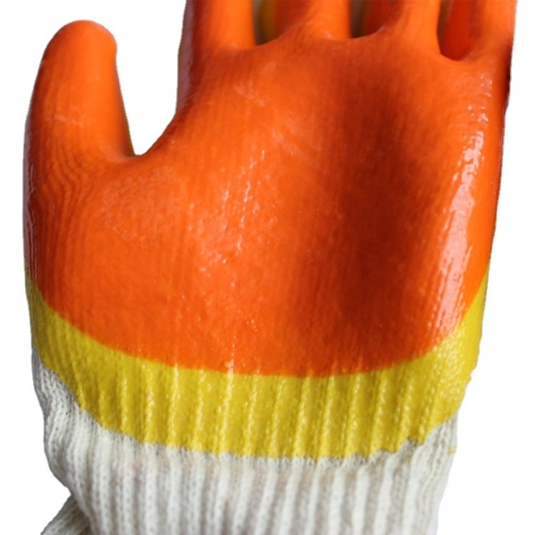 Double-layer glue hot-selling safety gloves two-color orange 85g rubber-coated latex construction site commonly used gloves