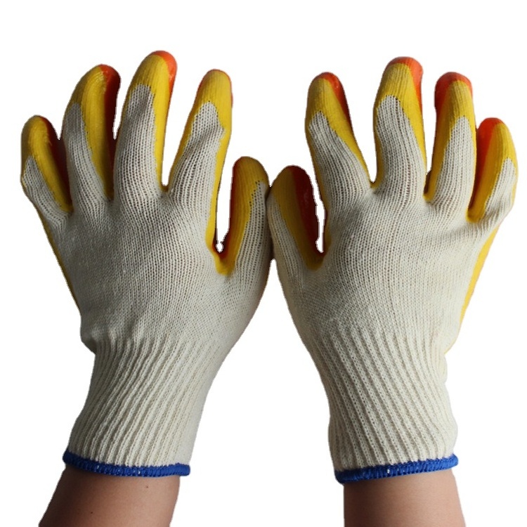 Double-layer glue hot-selling safety gloves two-color orange 85g rubber-coated latex construction site commonly used gloves