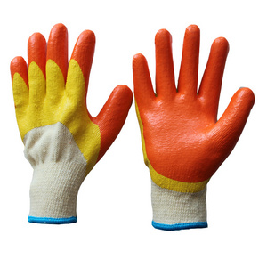 Hot selling Safety Gloves two color orange 85g rubber coated latex construction hand rubber gloves