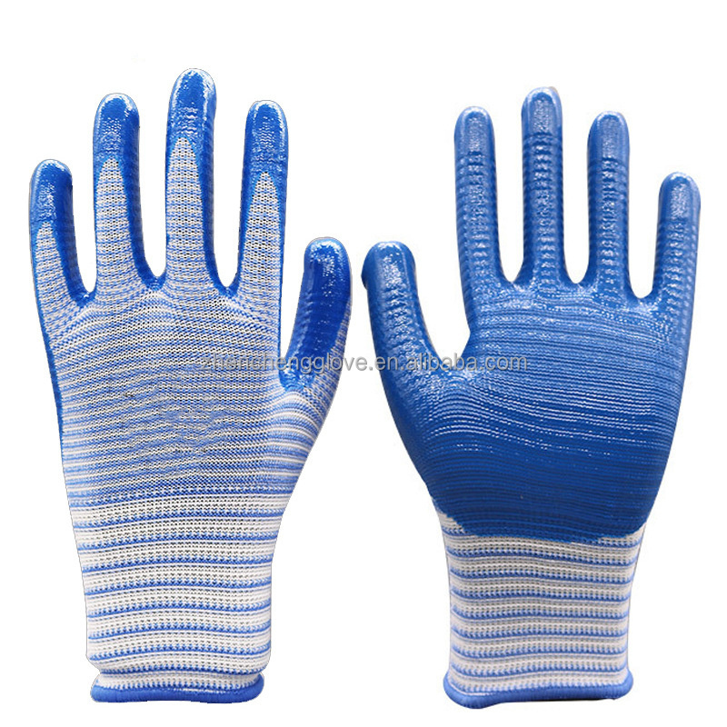 13gauge zebra stripe Nylon Nitrile Work Glove Comfort Stretchy Fit Firm Grip Thin & Lightweight Durable Breathable & Cool  glove