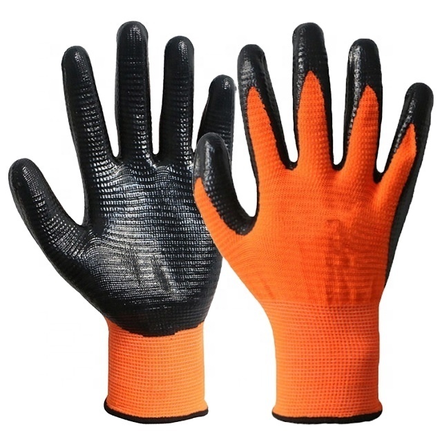 13gauge zebra stripe Nylon Nitrile Work Glove Comfort Stretchy Fit Firm Grip Thin & Lightweight Durable Breathable & Cool  glove