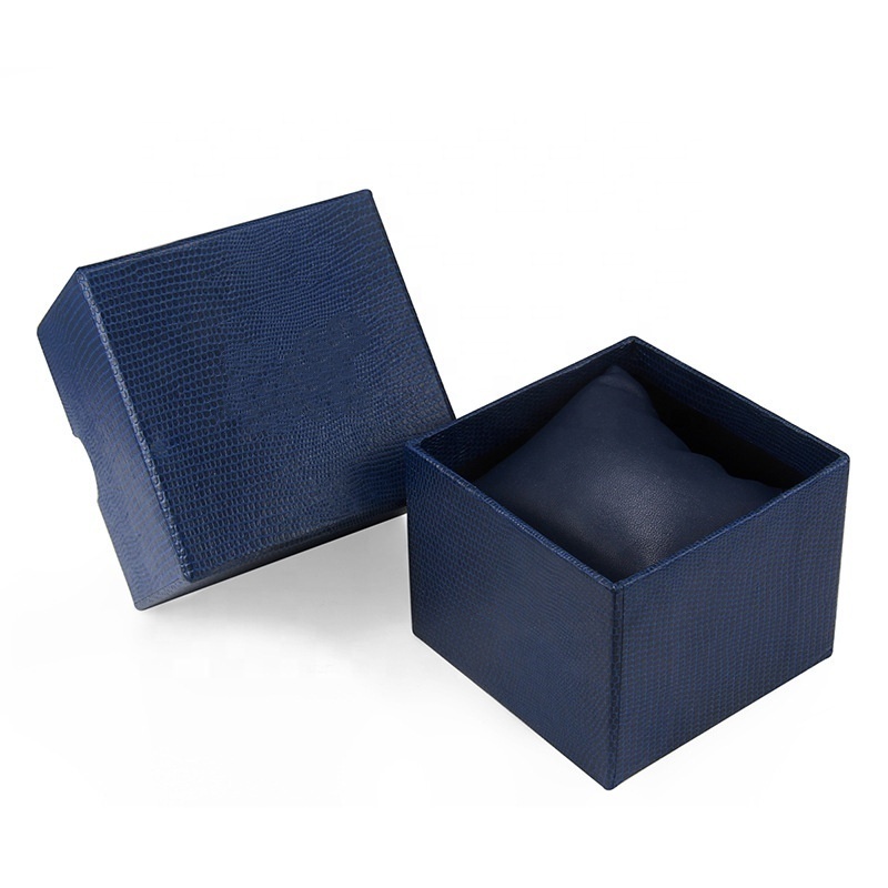 Factory hot sell blue color square plastic cement and pu watch box jewelry