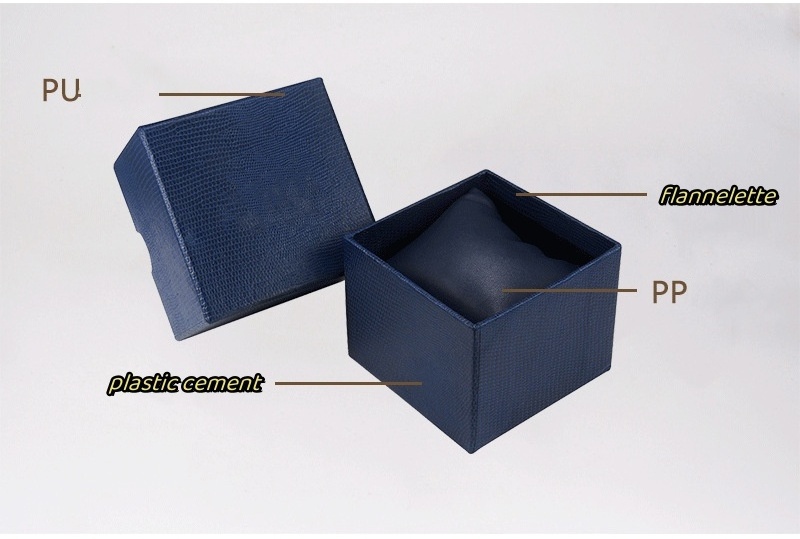 Factory hot sell blue color square plastic cement and pu watch box jewelry