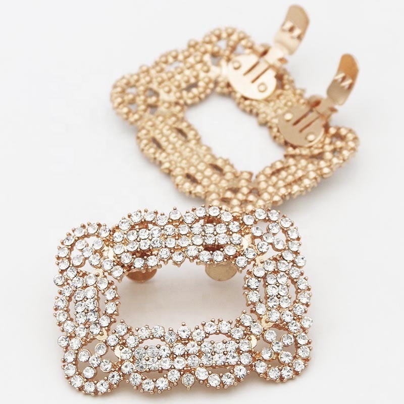 Factory Hot sale amazing gold silver alloy with bling CZ rectangle flip flops shoe clip decorations