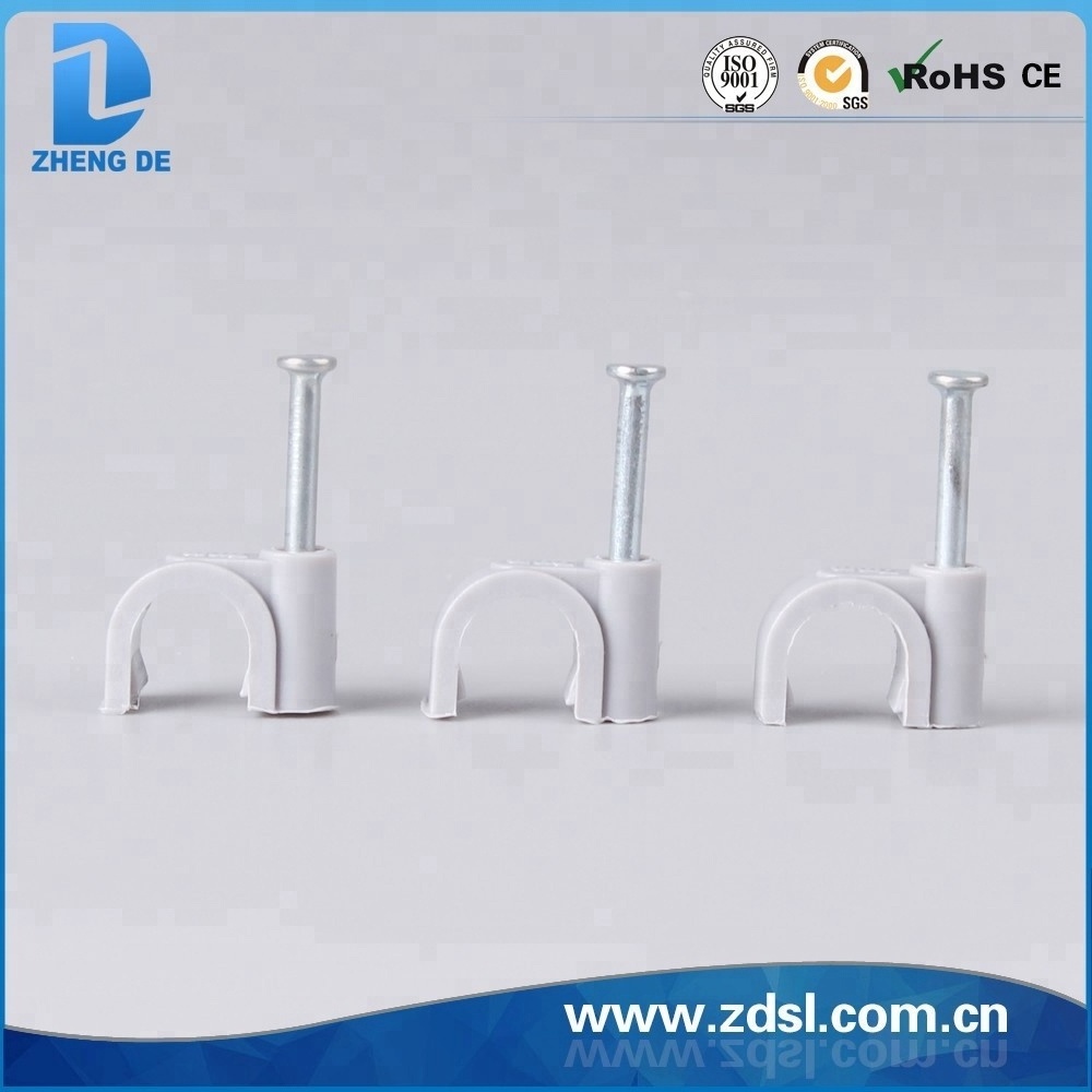 7mm Electric white plastic circle cable clip with nail