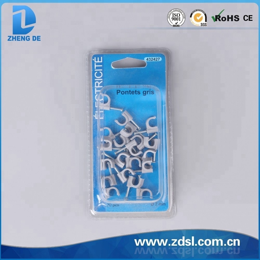 7mm Electric white plastic circle cable clip with nail