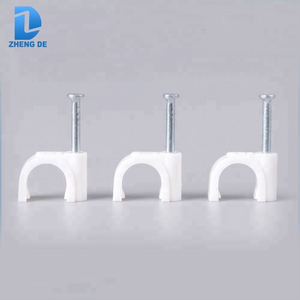 7mm Electric white plastic circle cable clip with nail