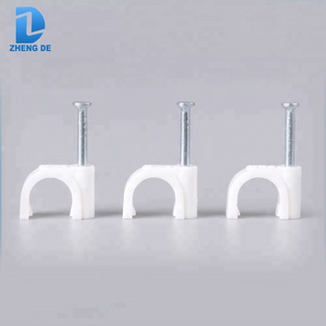 7mm Electric white plastic circle cable clip with nail