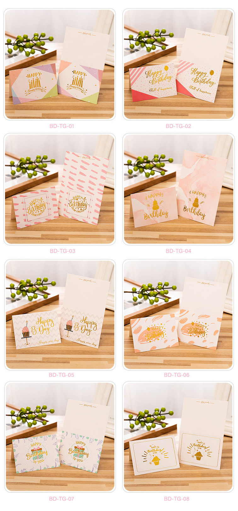 2022 New Funny Happy birthday small greeting card set handmade mini custom letter birthday party invitation cards for kids