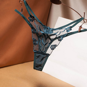 Luxury embroidery sexy panties thongs and g string Rose Flower Hot Perspective lady women bikini thongs seamless