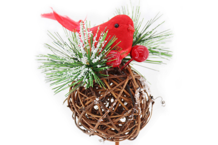 Natual Rattan Ball Christmas Picks Branch Bird Figurine Spray Snow Decoration Artificial Christmas Picks And Sprays