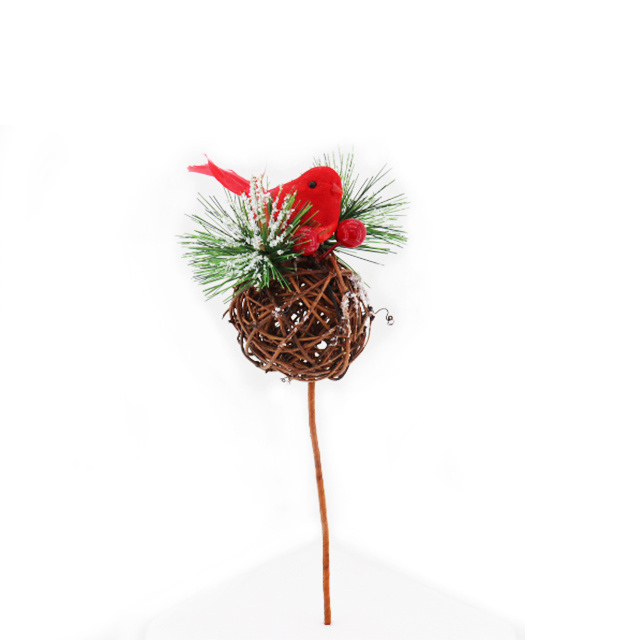 Natual Rattan Ball Christmas Picks Branch Bird Figurine Spray Snow Decoration Artificial Christmas Picks And Sprays