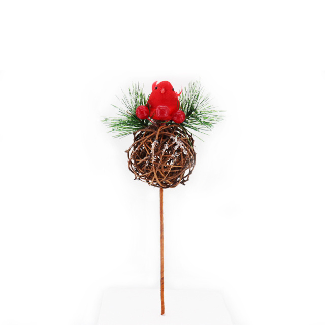 Natual Rattan Ball Christmas Picks Branch Bird Figurine Spray Snow Decoration Artificial Christmas Picks And Sprays