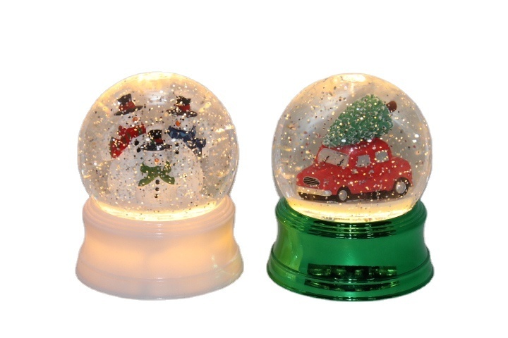 Newest Glitter LED Snowing Santa Plastic Glass Christmas Water Snow Globe Lantern for Table Top Light Up  Decoration