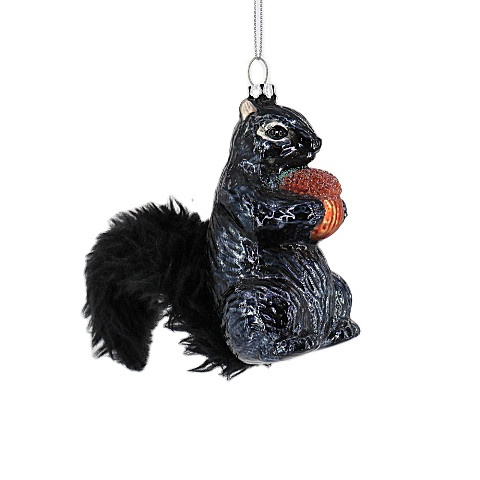 Statue Holding Pine Cone Decoration For Christmas Tree Animal Collection Souvenir Gift Glass Black Squirrel