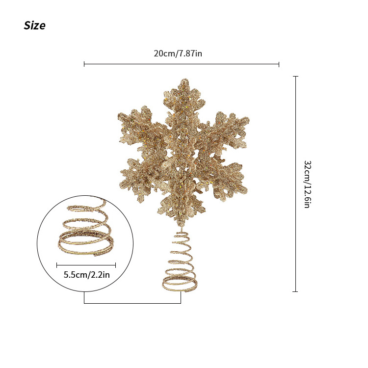 Zhengtian Gold Mini Star Glitter Tree Top Colourful Plastic Snowflake Tree Topper For Christmas Decorations