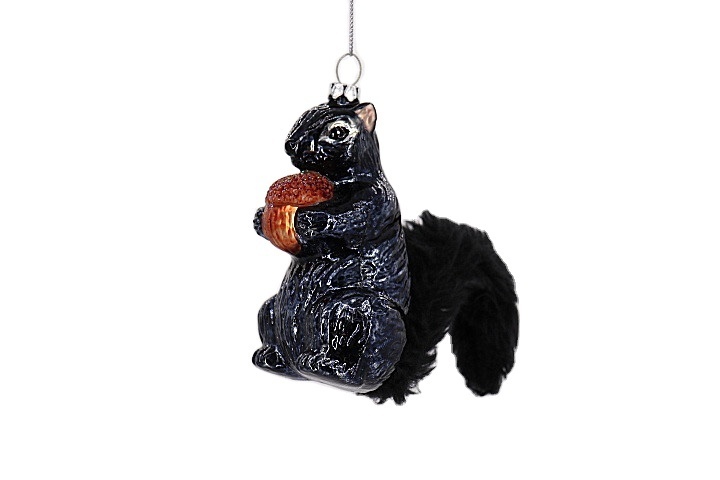 Statue Holding Pine Cone Decoration For Christmas Tree Animal Collection Souvenir Gift Glass Black Squirrel