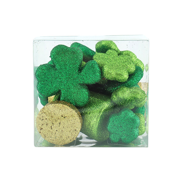 Custom Plastic Spring Decoration New Cute Mini Polyfoam Wool Felt Shamrocks Green Glitter Trees Leaf Shape