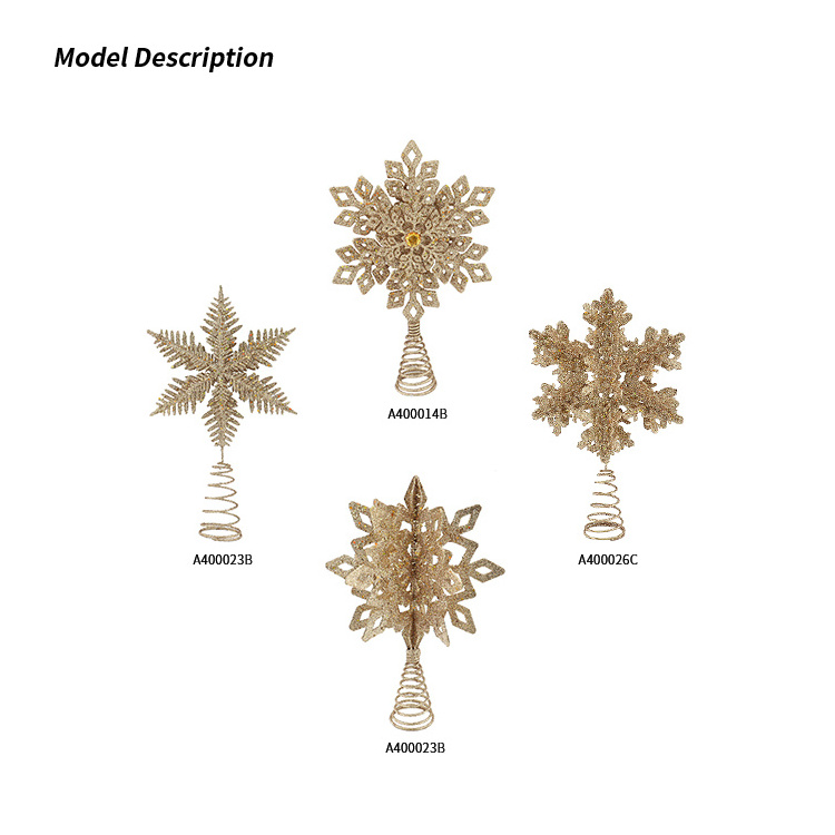 Zhengtian Gold Mini Star Glitter Tree Top Colourful Plastic Snowflake Tree Topper For Christmas Decorations