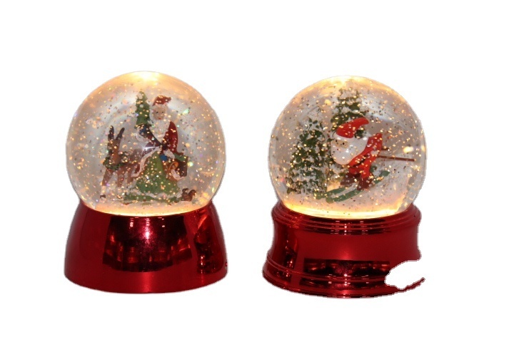 Newest Glitter LED Snowing Santa Plastic Glass Christmas Water Snow Globe Lantern for Table Top Light Up  Decoration