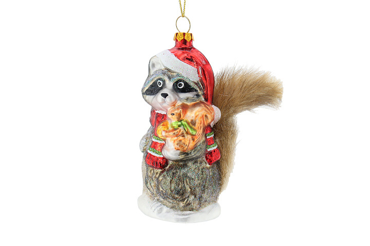 Super Cute Creative Glass Painted Hanging Ornaments Raccoon Hugging Squirrel Christmas Tree Pendant for New Year Decorations