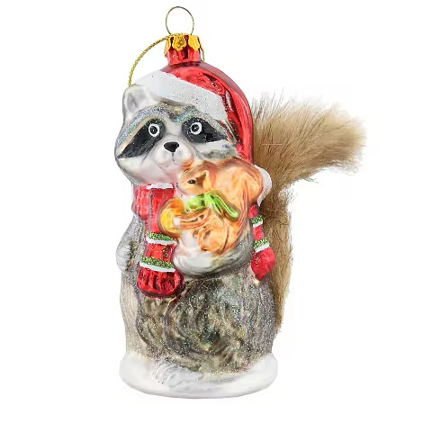 Super Cute Creative Glass Painted Hanging Ornaments Raccoon Hugging Squirrel Christmas Tree Pendant for New Year Decorations