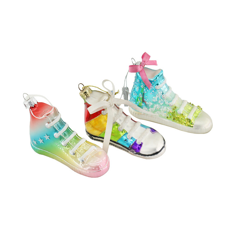 Custom Glass Colourful Running Sneaker Christmas Tree Hanging Decorations iridescence Sport Shoes Festival Home Glass Ornaments