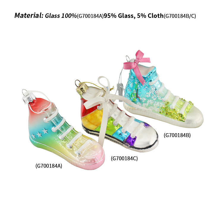 Custom Glass Colourful Running Sneaker Christmas Tree Hanging Decorations iridescence Sport Shoes Festival Home Glass Ornaments