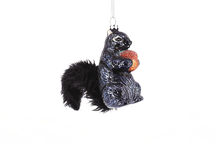 Statue Holding Pine Cone Decoration For Christmas Tree Animal Collection Souvenir Gift Glass Black Squirrel