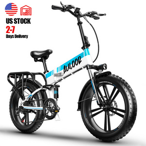 Auloor 48V 750W 12.8Ah 20inch Fat Tire Electric Bicycle Foldable Full Suspension Shimano 7 Speed Ebike Folding Electric Bike