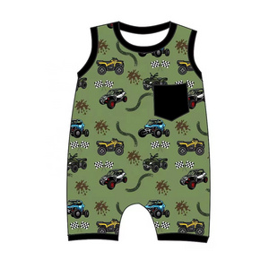 2024 Summer new boys rompers baby bamboo fiber jeep pattern pajamas newborn sleeveless jumpsuit