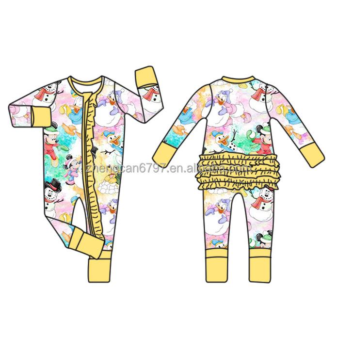 Custom Bamboo Fiber Jumpsuit Kids Cartoon Zipper Pajamas Cloud Pattern Long Sleeves Baby Girl Costume Romper