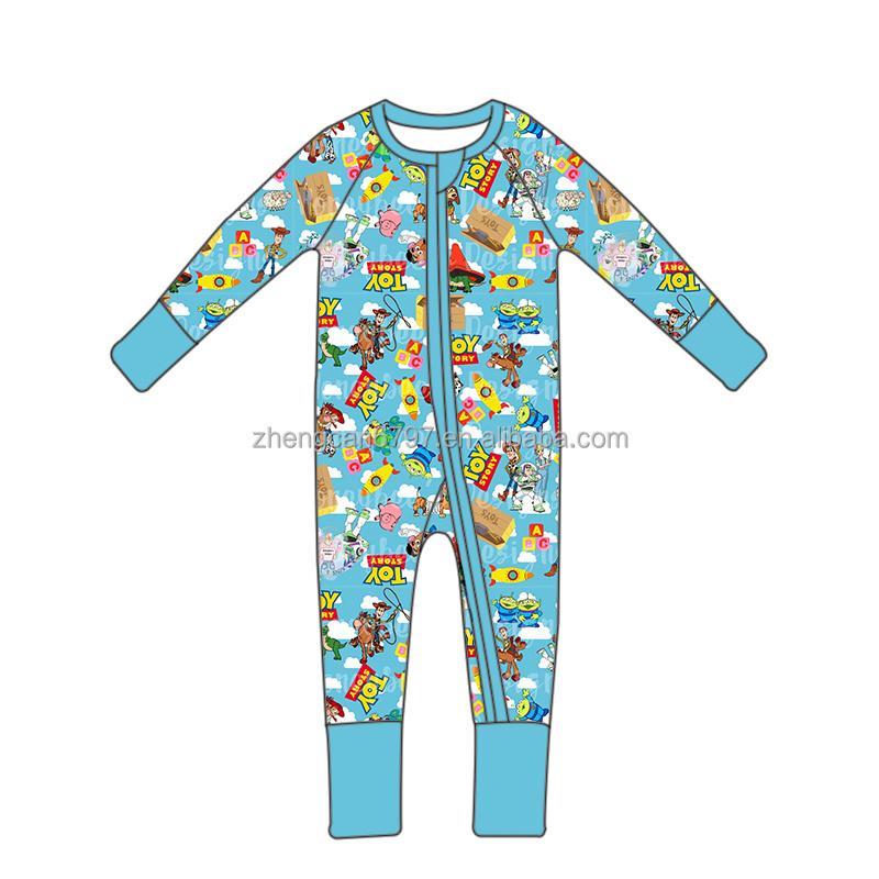 Custom Bamboo Fiber Jumpsuit Kids Cartoon Zipper Pajamas Cloud Pattern Long Sleeves Baby Girl Costume Romper