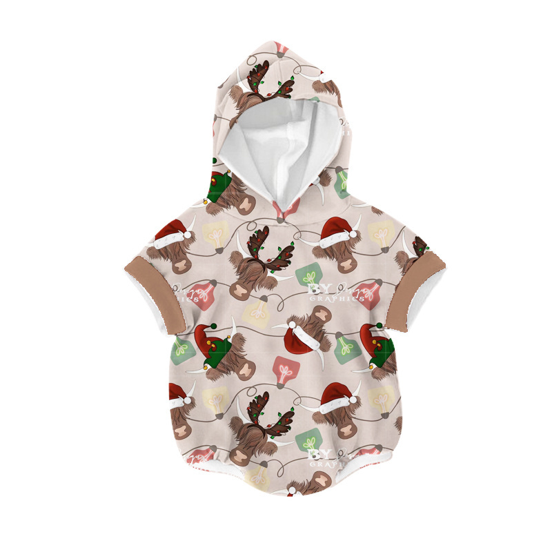 Children Rompers Cartoon  Christmas Hat Elk Deer  Playsuits For Boys Western Highland Cows Baby Cute Jumpsuits