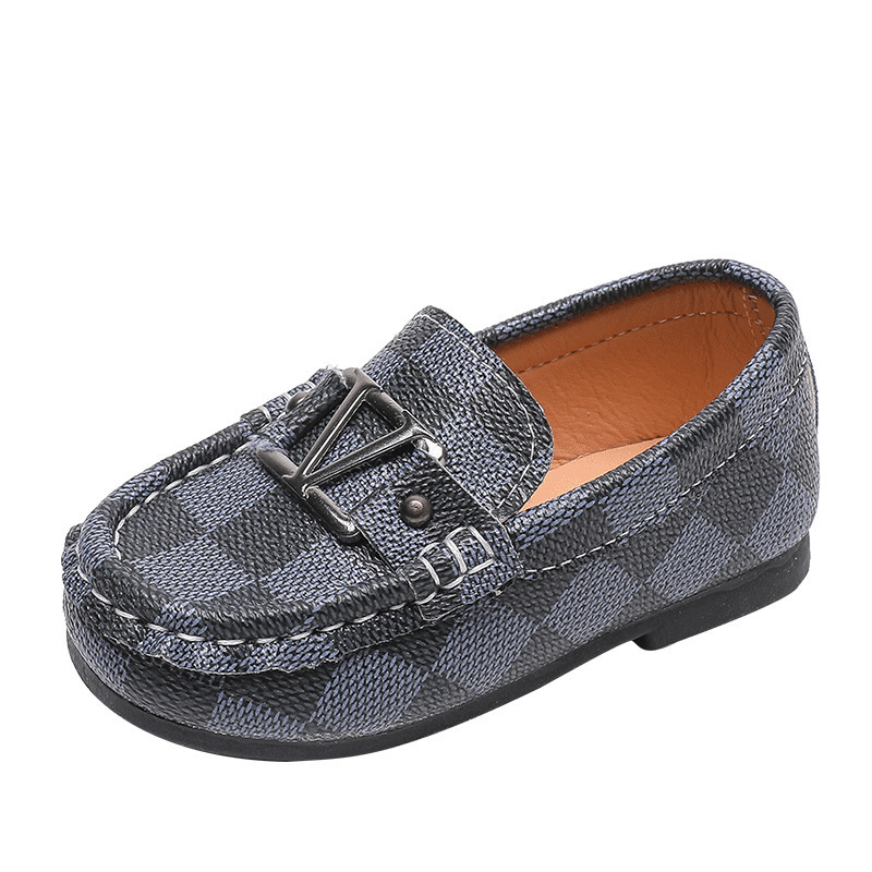 2022 Fashion Plaid Pu Leather Cheapest World Boy Shoes Children Kid Girl Boat Shoes School