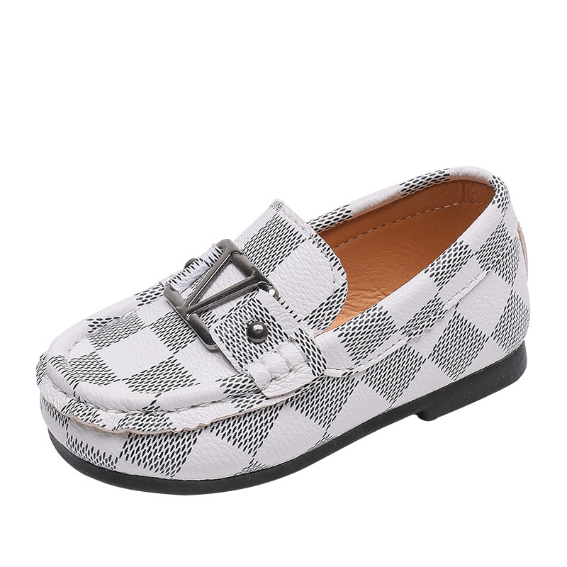 2022 Fashion Plaid Pu Leather Cheapest World Boy Shoes Children Kid Girl Boat Shoes School