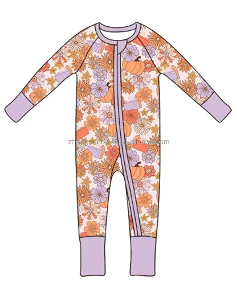 Custom Bamboo Fiber Jumpsuit Kids Cartoon Zipper Pajamas Cloud Pattern Long Sleeves Baby Girl Costume Romper