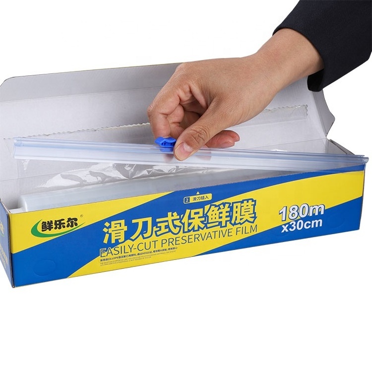 fresh transparent food wrapping pe plastic film cling film wrap with slide cutter