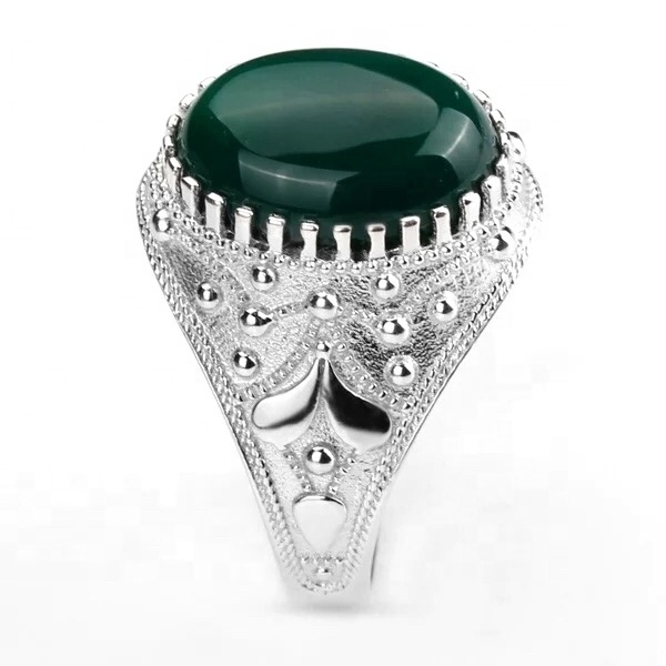 2021 new fashion 925 sterling silver jewelry oval green stone ring designs for men wedding rings