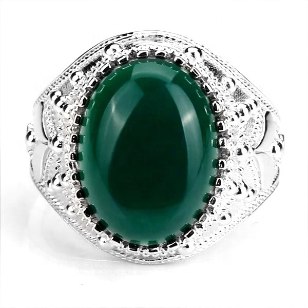 2021 new fashion 925 sterling silver jewelry oval green stone ring designs for men wedding rings