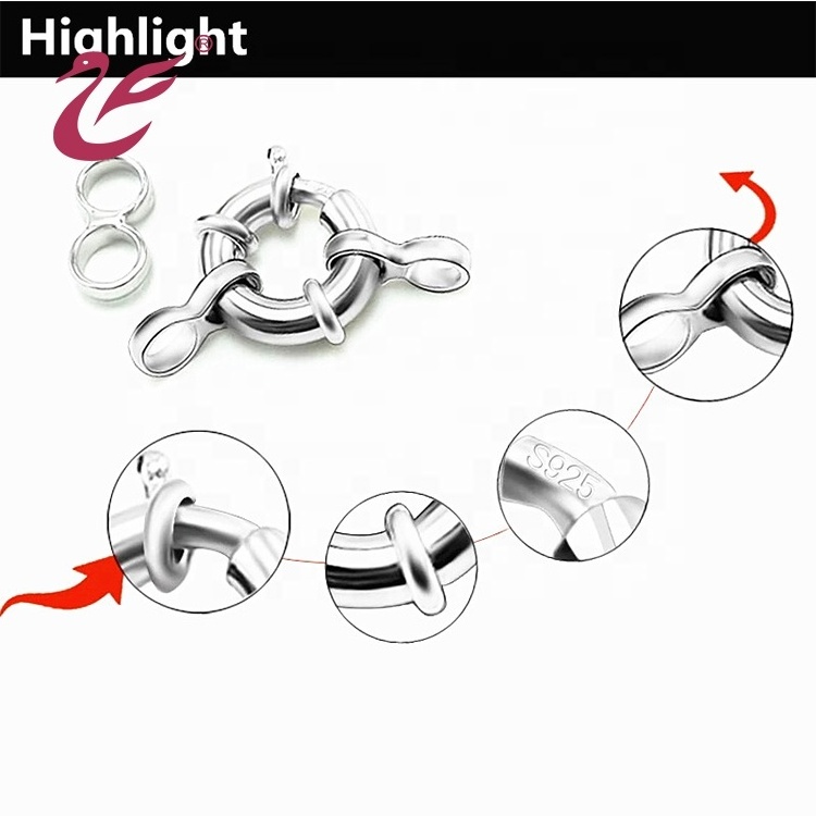 high quality round lobster rose gold plated clasp 925 Sterling silver ring lock for pearl necklace bracelet diy making clasps