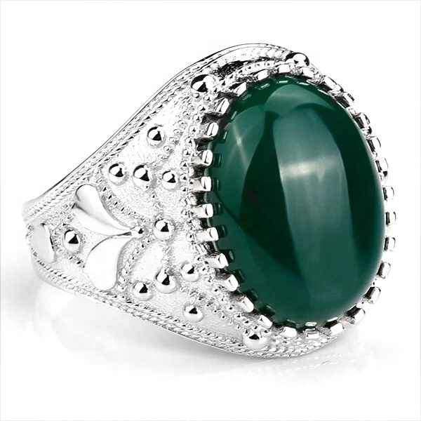 2021 new fashion 925 sterling silver jewelry oval green stone ring designs for men wedding rings