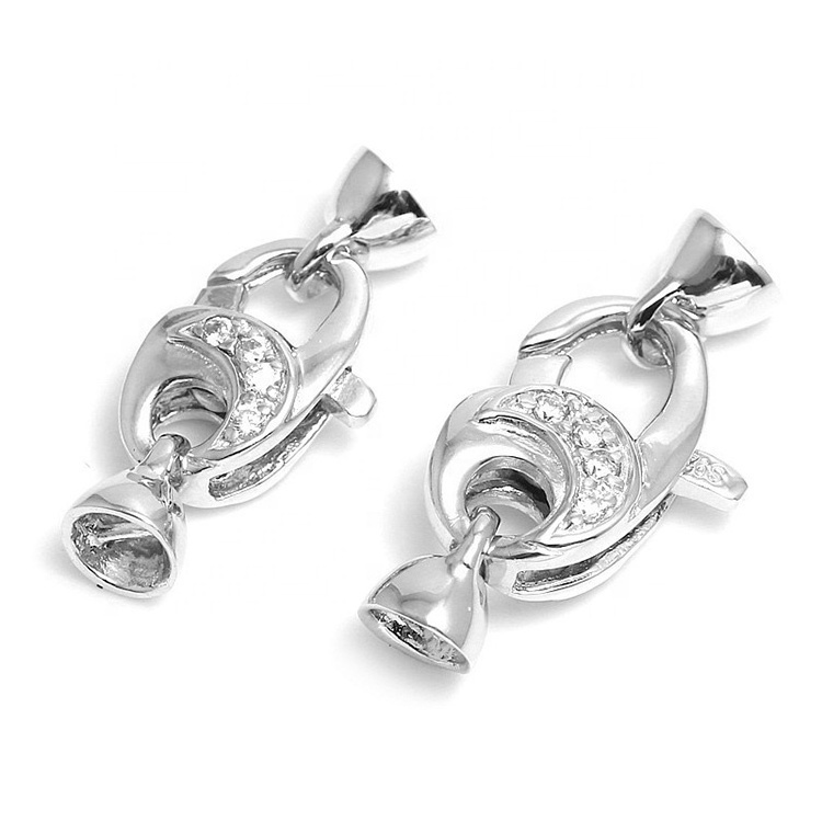 lobster claw buckle 925 Sterling silver luxury jewelry  lock charms draw string clasp Pearl necklace fashion zircon classy clasp