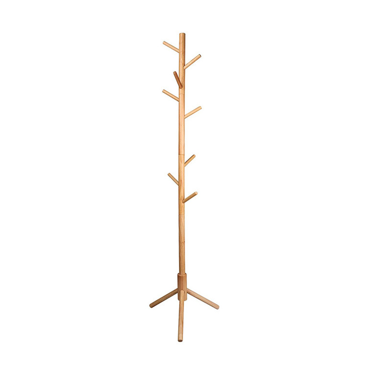 Space saving luxury wood floor cactus tree standing clothing bag coat rack bamboo coat hanger stand for office